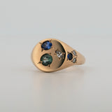 Une - Bespoke - Gold Signet #5 with Blue Sapphires and Diamonds