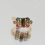 Une - Bespoke - Cluster ring with Blue and Pink Tourmaline with pink tourmaline and topaz