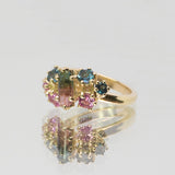 Une - Bespoke - Cluster ring with Blue and Pink Tourmaline with pink tourmaline and topaz