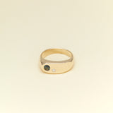 Jacqueline Ngyuen Jewellery - Sloped Wide Band Signum - 9ct Yellow Gold with Parti Sapphire & Diamond