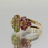 une - Bespoke - Watermelon Tourmaline, peridot and pink tourmaline cluster ring