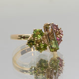 une - Bespoke - Watermelon Tourmaline, peridot and pink tourmaline cluster ring