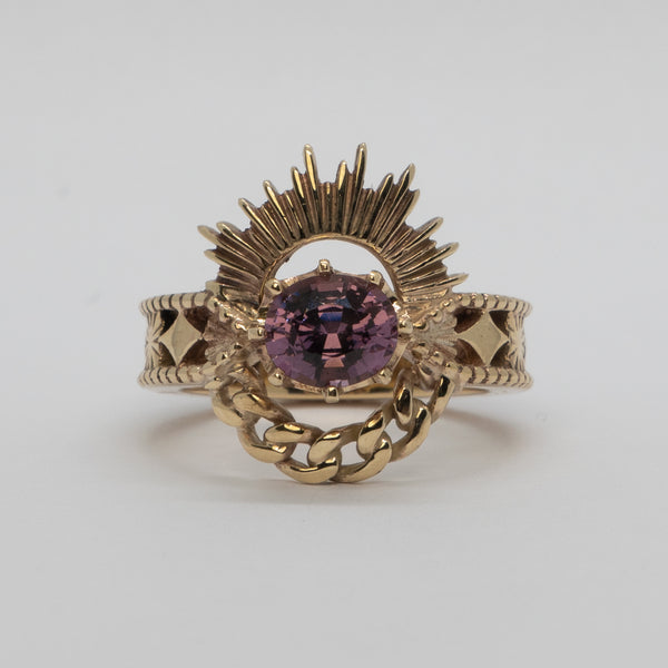 Halo & Hurt - The Erte Ring - 9ct Yellow Gold with Pink/Purple Spinel