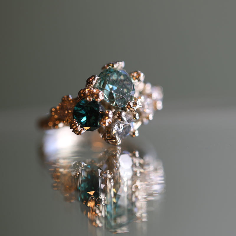 Eloise Falkiner - Coral Reef Flora Ring with Green Moissanites