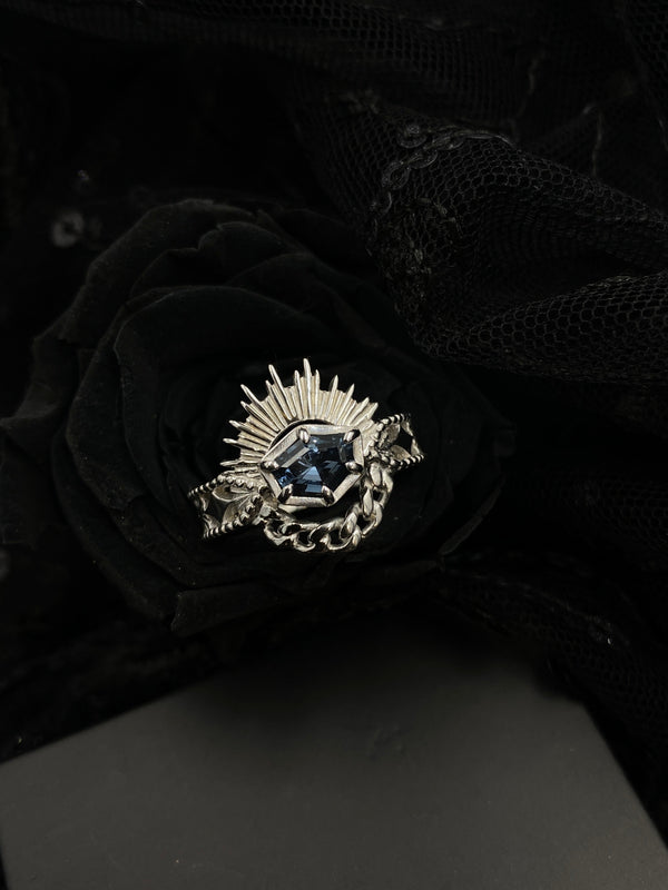 Halo & Hurt - Petroleum Blue Fancy Cut Spinel Ertè Ring