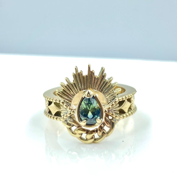 Halo & Hurt - The Erté - Pear Sapphire in 9ct Yellow Gold