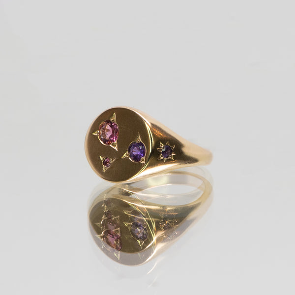 Une - Bespoke - Gold Signet #5 with Pink Tourmalines and Purple Sapphires