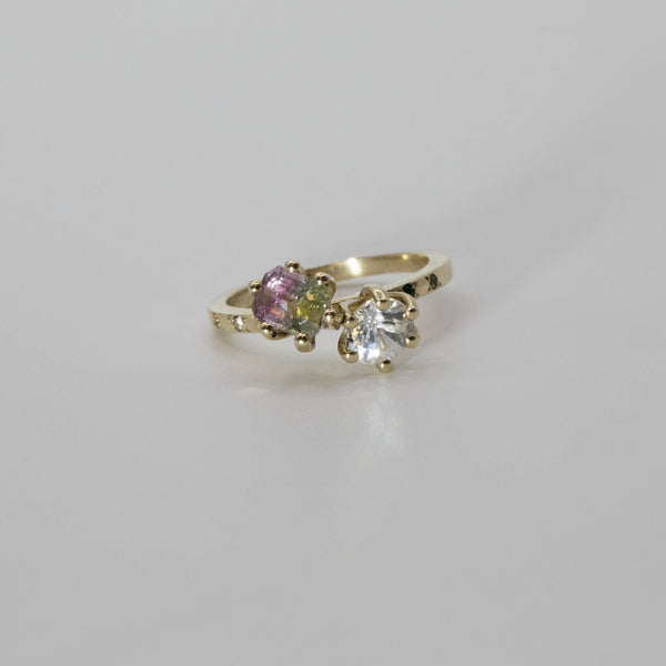 Une - Bespoke - Tourmaline and Moissanite Twin Ring