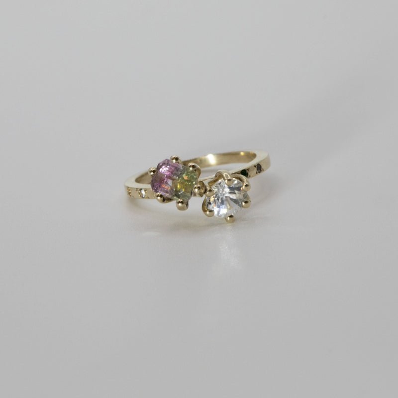 Une - Bespoke - Tourmaline and Moissanite Twin Ring
