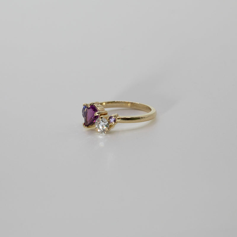 Une - Bespoke - Pink and Purple Sapphire Cluster Ring