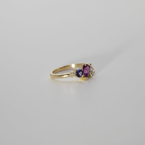 Une - Bespoke - Pink and Purple Sapphire Cluster Ring