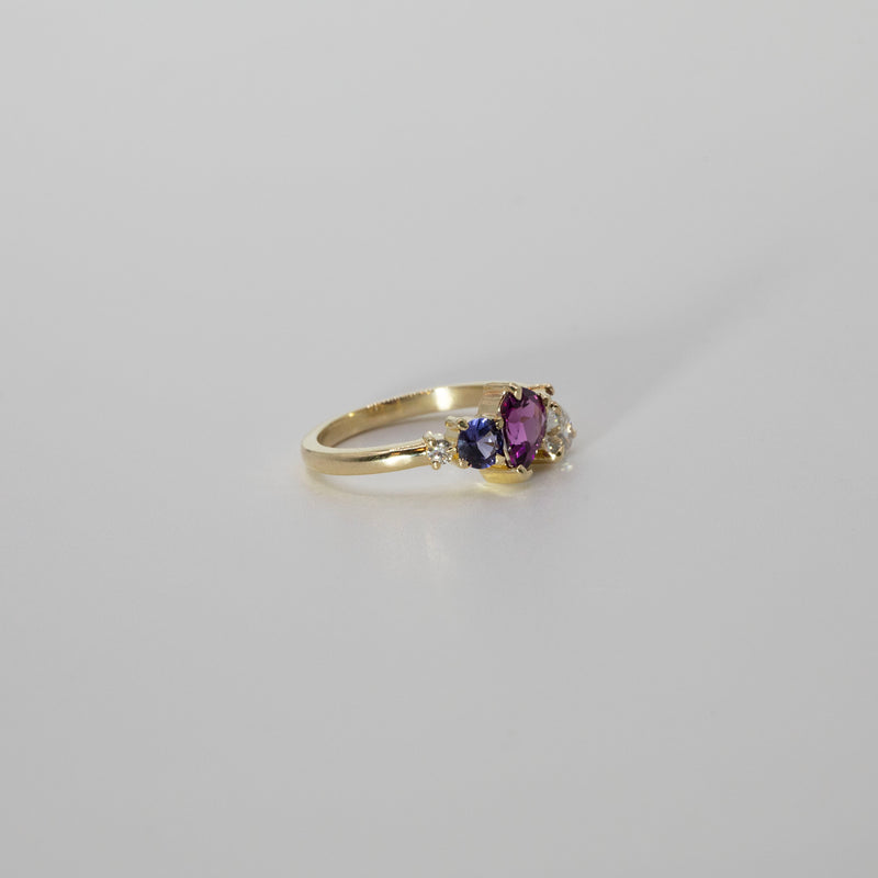 Une - Bespoke - Pink and Purple Sapphire Cluster Ring