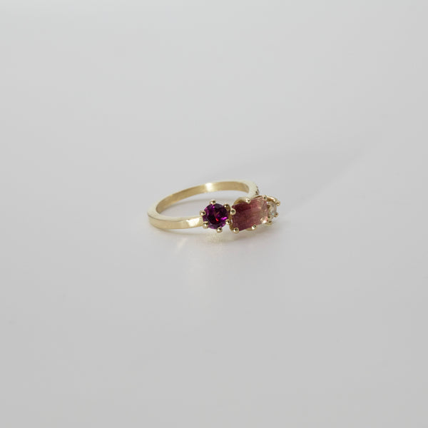 Une - Bespoke - Pink and White Bicolour Tourmaline, Sapphire and Moissanite Ring