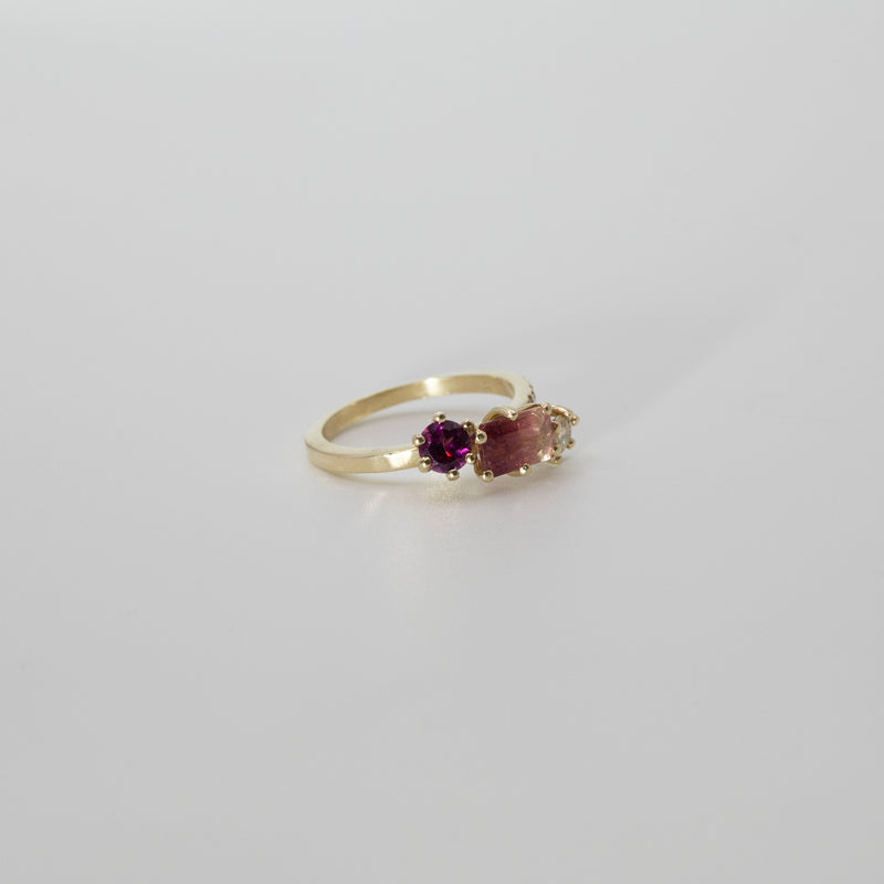 Une - Bespoke - Pink and White Bicolour Tourmaline, Sapphire and Moissanite Ring