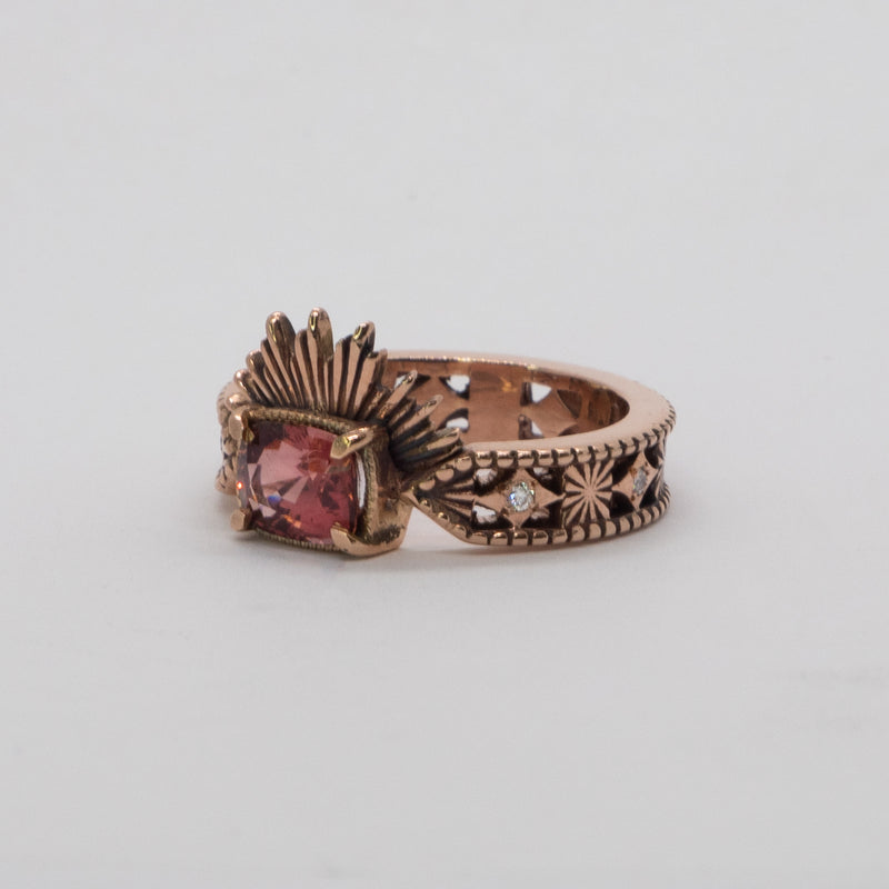 Halo & Hurt - The Erte Ring (Pink Cushion Cut Spinel in 9ct Rose Gold)