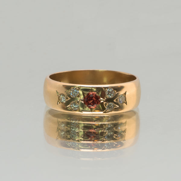 Une -Bespoke - Thick Gold Band with Garnet and Diamonds