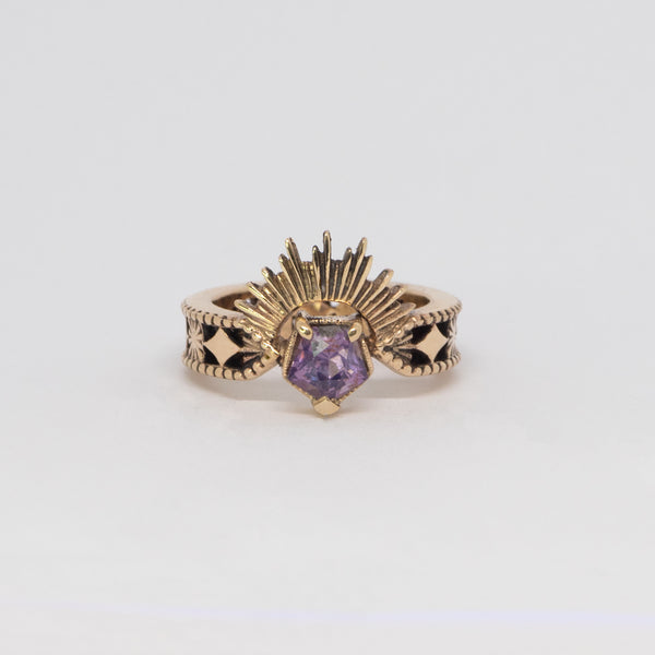 Halo & Hurt - The Erté - Metallic Pink Fancy Shield Cut Spinel in 9ct Yellow Gold