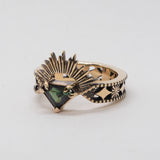 Halo & Hurt - The Erté Ring - 9ct Yellow Gold with Shield Cut Aus Sapphire