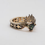 Halo & Hurt - The Erté Ring - 9ct Yellow Gold with Shield Cut Aus Sapphire