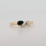 Comune - Bespoke - Twin Pear Cut Diamond and Sapphire Ring