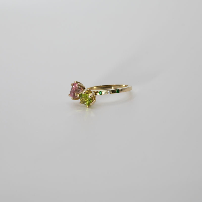 Une -Bespoke - Tourmaline and Peridot Twin Ring