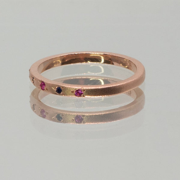 une - Bespoke - 14ct Rose Gold Band with Pink and Black Sapphires