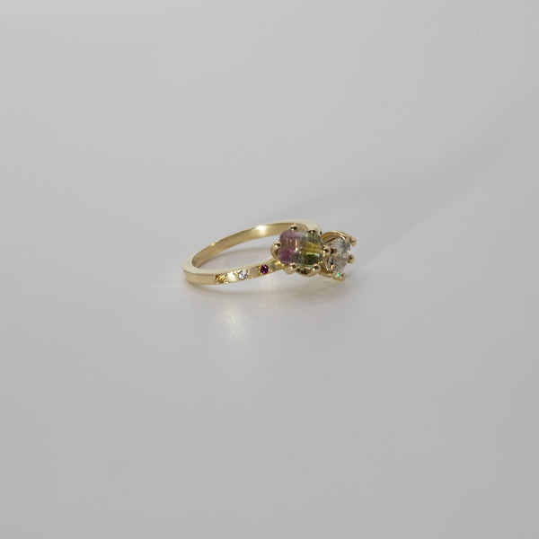 Une - Bespoke - Tourmaline and Moissanite Twin Ring