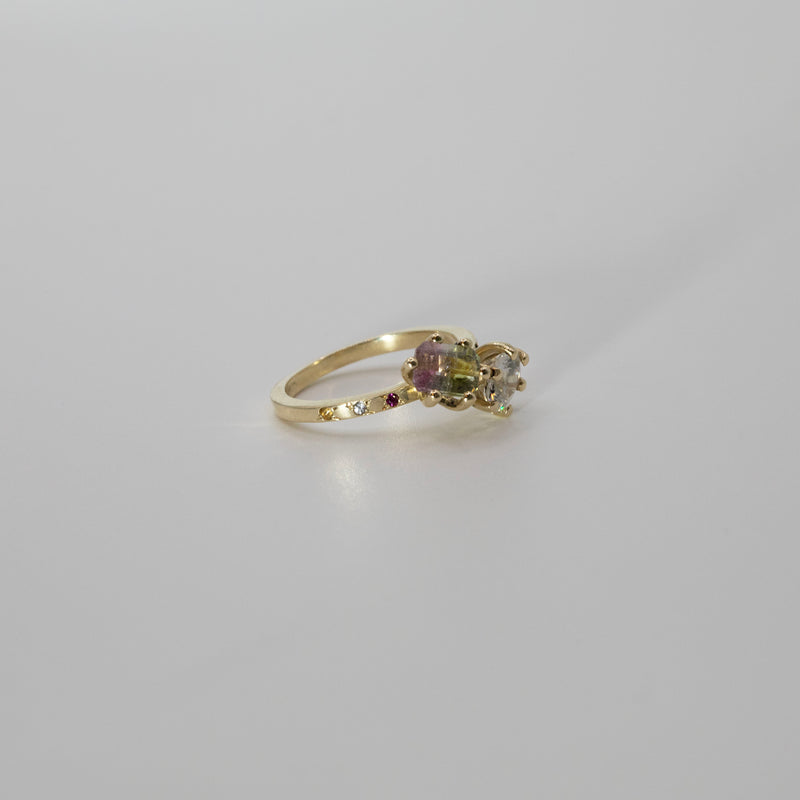 Une - Bespoke - Tourmaline and Moissanite Twin Ring