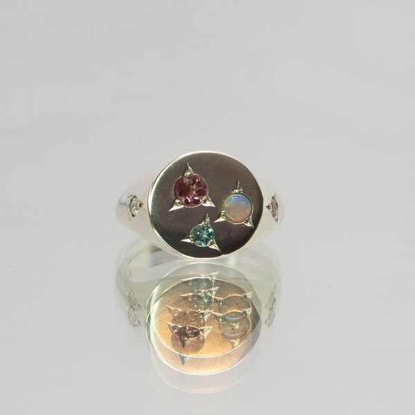 Une - Bespoke - Signet #5 with opal, topaz, tourmaline and clear cubic zirconias