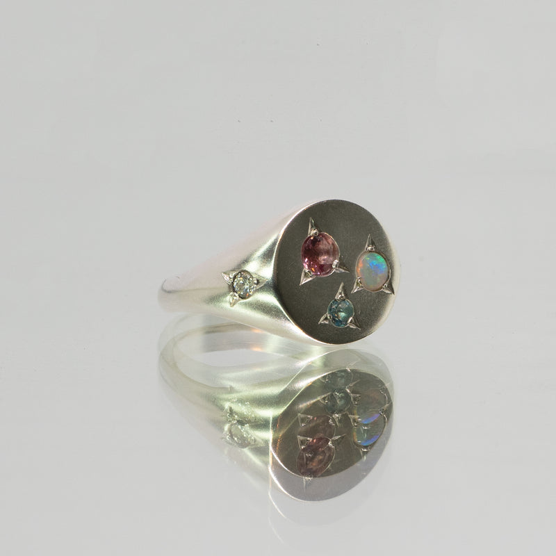 Une - Bespoke - Signet #5 with opal, topaz, tourmaline and clear cubic zirconias
