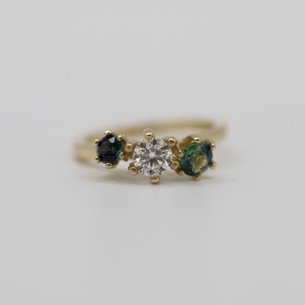 Une - Bespoke - Triad Ring with Moissanite & Sapphire