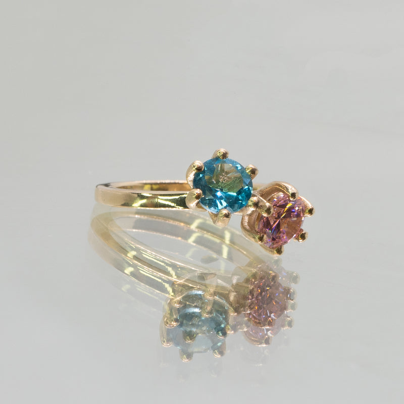 Une - Tourmaline and Topaz 9ct Yellow Gold Twin Ring