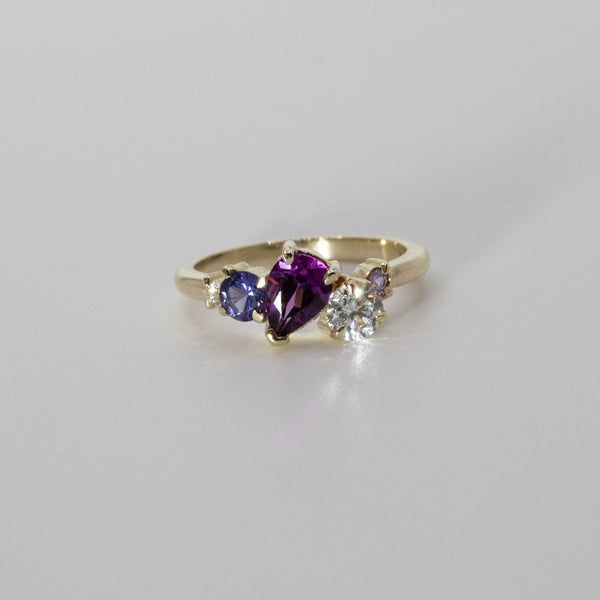 Une - Bespoke - Pink and Purple Sapphire Cluster Ring