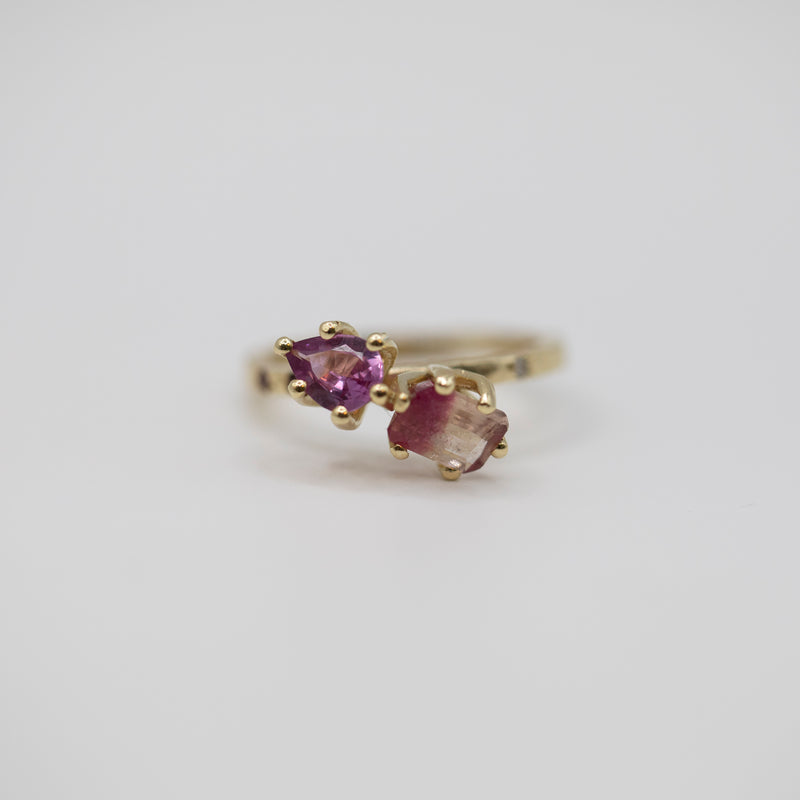 Une - Bespoke - Twin Ring with Bi-Colour Tourmaline and Pink Sapphire