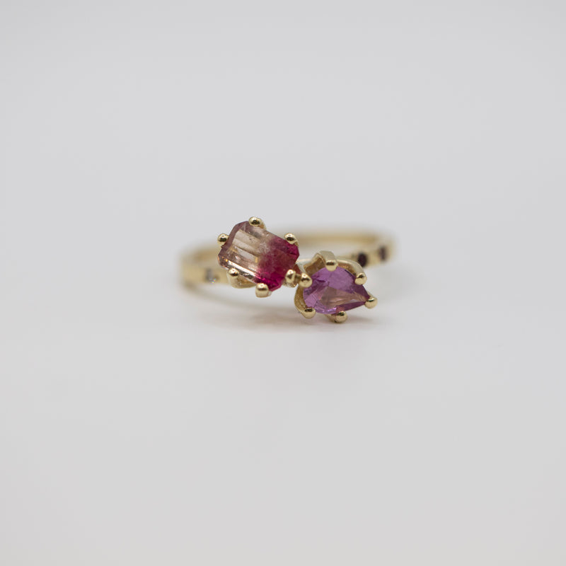 Une - Bespoke - Twin Ring with Bi-Colour Tourmaline and Pink Sapphire