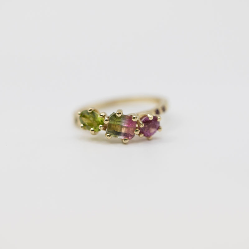 Une - Bespoke - Triad Ring with Watermelon Tourmaline