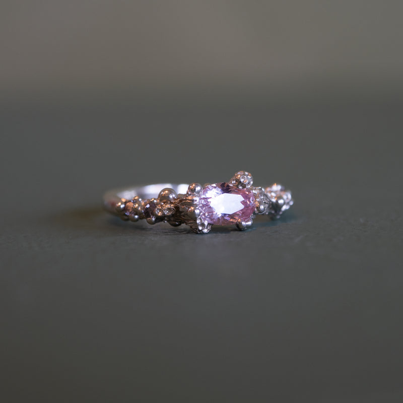 Eloise Falkiner - White Gold Seafoam Ring with Pink Sapphire and Salt and Pepper Diamonds