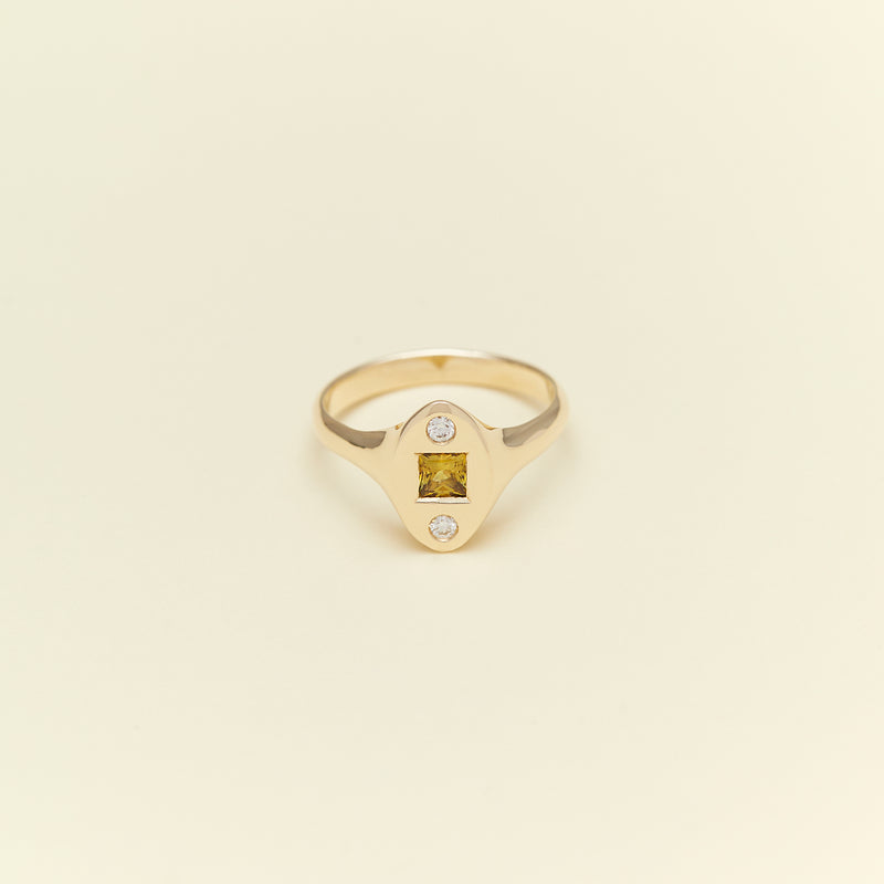 Jacqueline Nguyen Jewellery - Petite Oval Signum - 9ct Yellow Gold with Aus Sapphire & Diamond