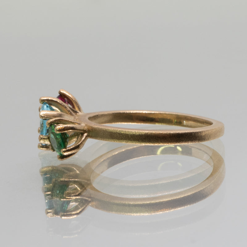 une - Garnet Aquamarine and Tourmaline Triad Ring