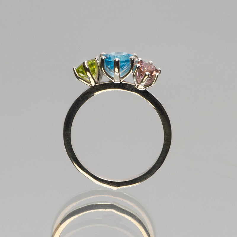 une - Pink CZ, Swiss Blue Topaz and Peridot Triad Ring