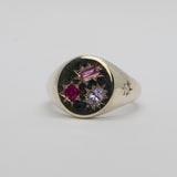 Halo & Hurt - Aurora Signet - 9ct White Gold with Ruby, Diamond and Sapphires