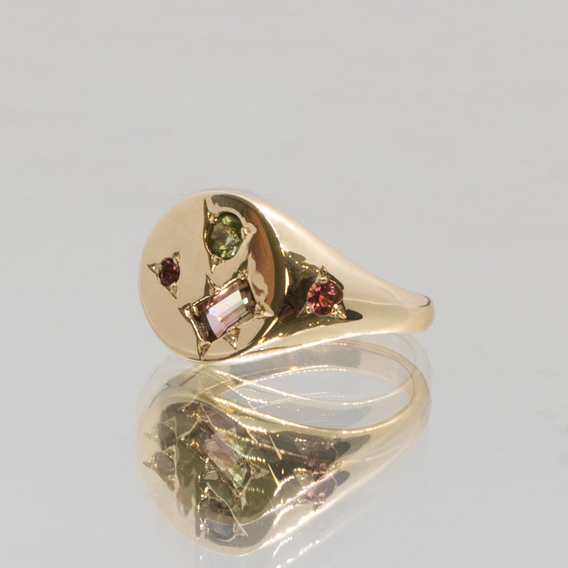 une. Bespoke - Signet #5 with scattered watermelon tourmalines